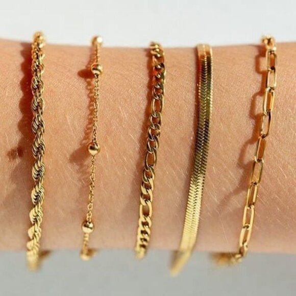 Waterproof Gold Bracelets YOU PICK 2! Non-tarnish Gold chain Bracelet stack CUTE - Picture 6 of 10